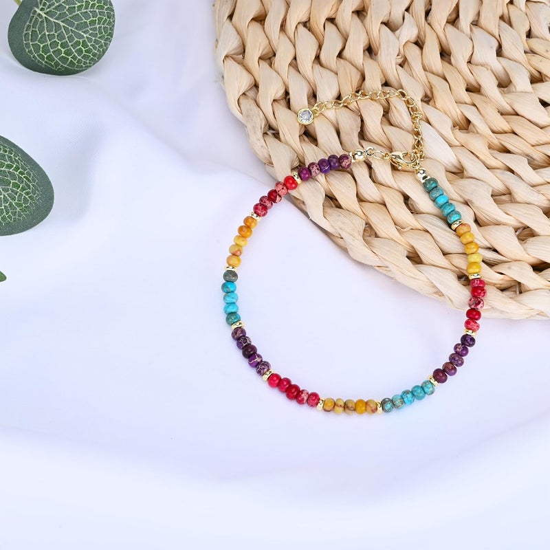 Wremily Natural Stone Beaded Anklets Bracelets for Women Handmade Beaded Anklet Bracelet Waterproof Boho Beads Ankle Bracelet Adjustable Summer Jewelry - Image 5
